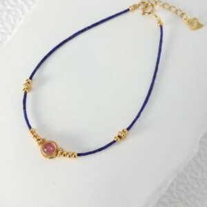 Imported Afghan lapis lazuli rice bead pure silver bracelet - Image 2