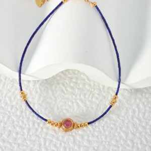 Imported Afghan lapis lazuli rice bead pure silver bracelet - Image 3