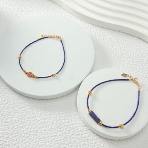 Imported Afghan lapis lazuli rice bead pure silver bracelet - Image 25