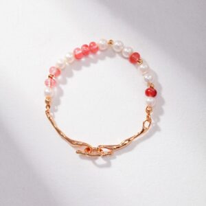 Natural Pearl and Pink Crystal Bracelet - Image 2