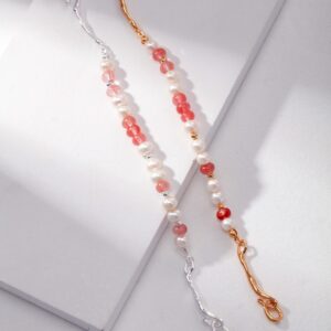 Natural Pearl and Pink Crystal Bracelet - Image 1