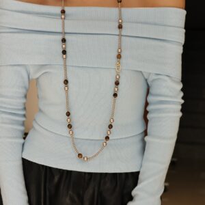 Tiger-eye stone pearl necklace, sweater chain - Image 2